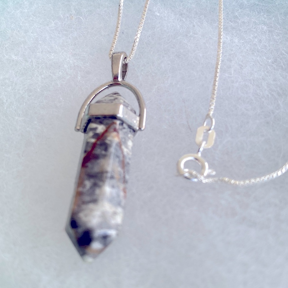 Handmade Grey Jasper Sterling Silver 18” Necklace
